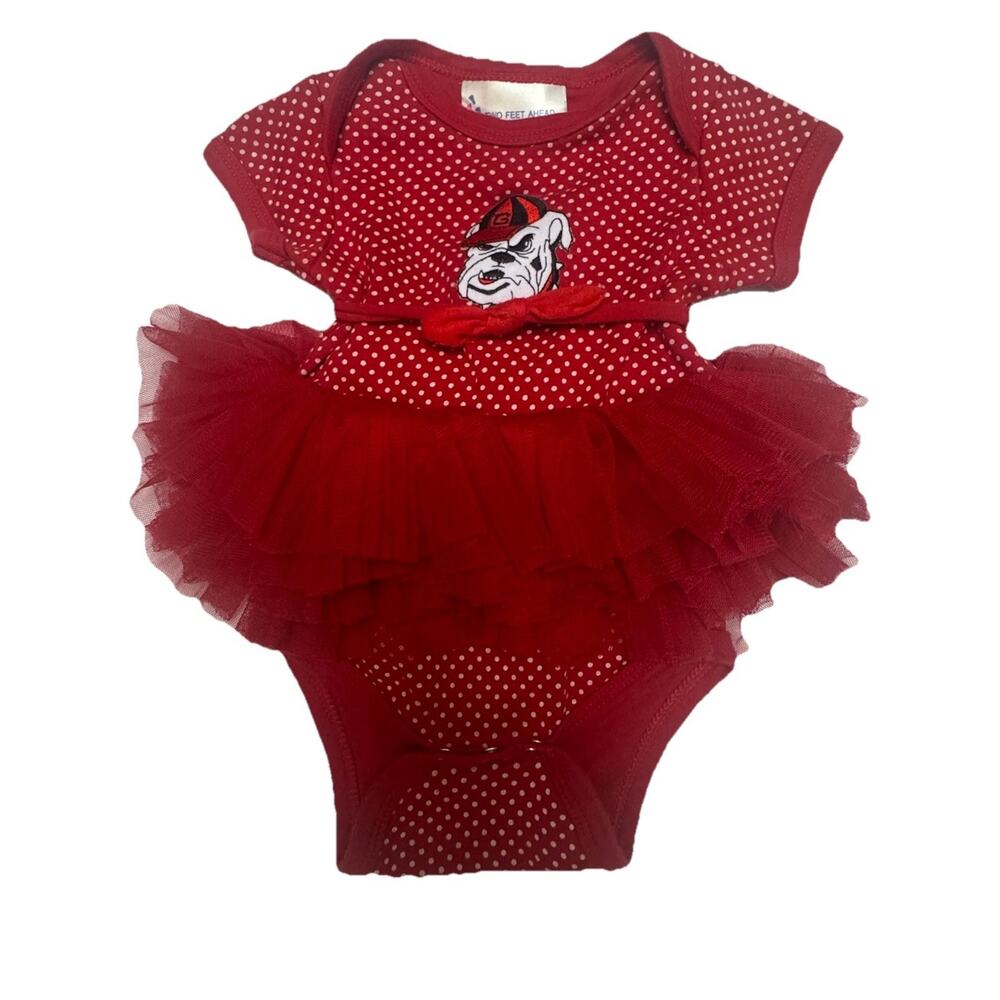 UGA Georgia Bulldogs Infant Newborn NB Tutu Bodysuit Red Polka Dot Cheer